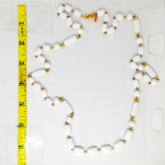 Worthington Jewelry - Vintage Worthington Long White Acrylic Bead Gold Tone Statement Necklace 29"